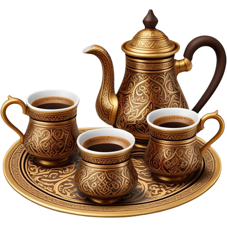 Turkish Coffee Set – Cinematic Realistic Turkish Coffee Set, depicted as an elegantly arranged ensemble of ornate coffee cups and a traditional cezve pot, adorned with intricate patterns and rich, warm colors, rendered with detailed textures and soft ambient lighting that captures its cultural heritage. emoji