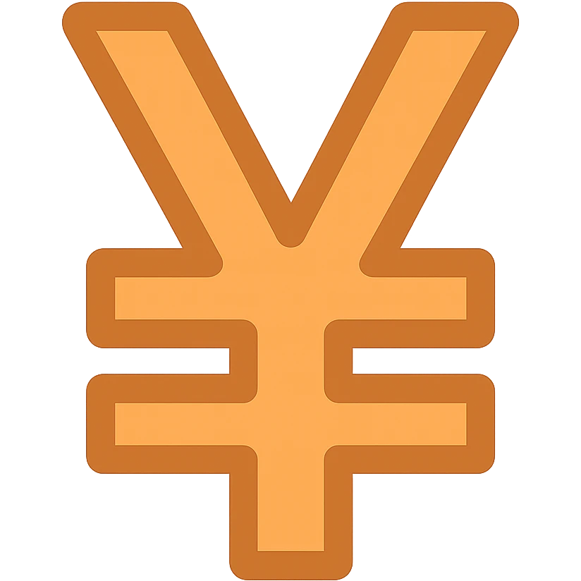 Change the color of the 3D yuan sign emoji to a 2D warm orange flat apple emoji style. The design should be clean and simple with no text, just the symbol. Emulate the flat warm colors and simplicity of apple emoji style in 2D warm orange color. emoji