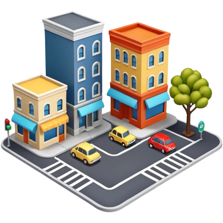 mini diorama of a classic city street corner with small buildings and road emoji