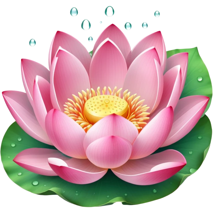Beautiful pink lotus flower with delicate petals and round lotus leaf emoji