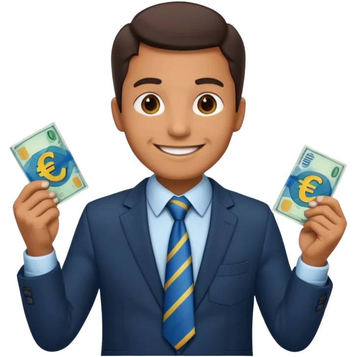 AN UNCLE with a tie in business clothes and with euro money
 emoji