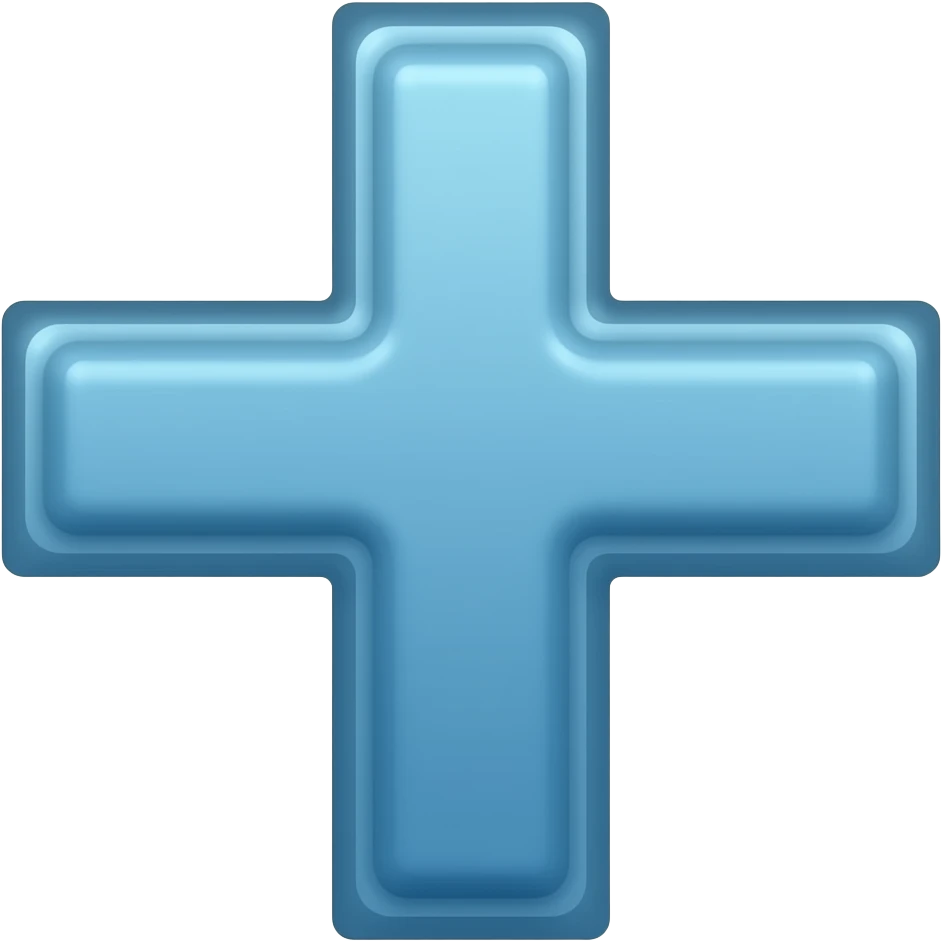 Cruz azul latina estilizada (brazo vertical más largo que el horizontal), perfectamente centrada y alineada. emoji