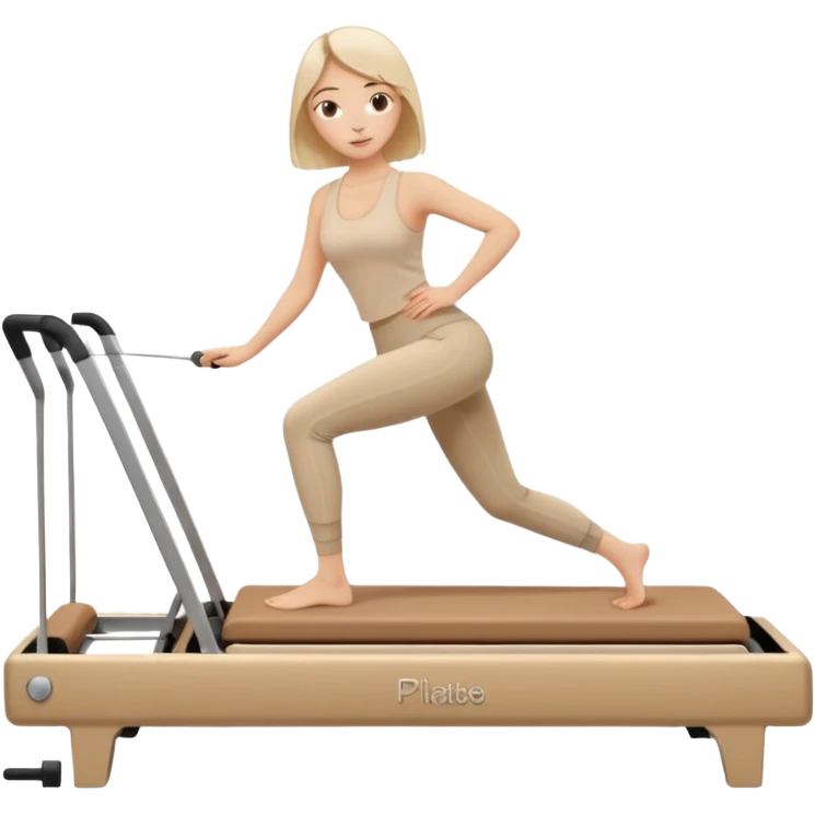 pilates beige reformer girl with beige set of clothes and beige reformer machine. emoji
