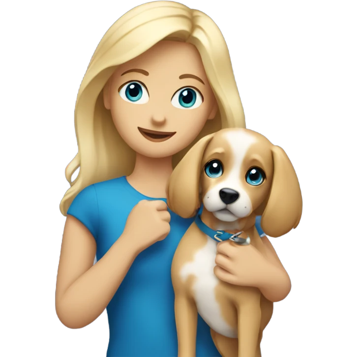 Blonde with blue eyed girl holding cavilier dog emoji