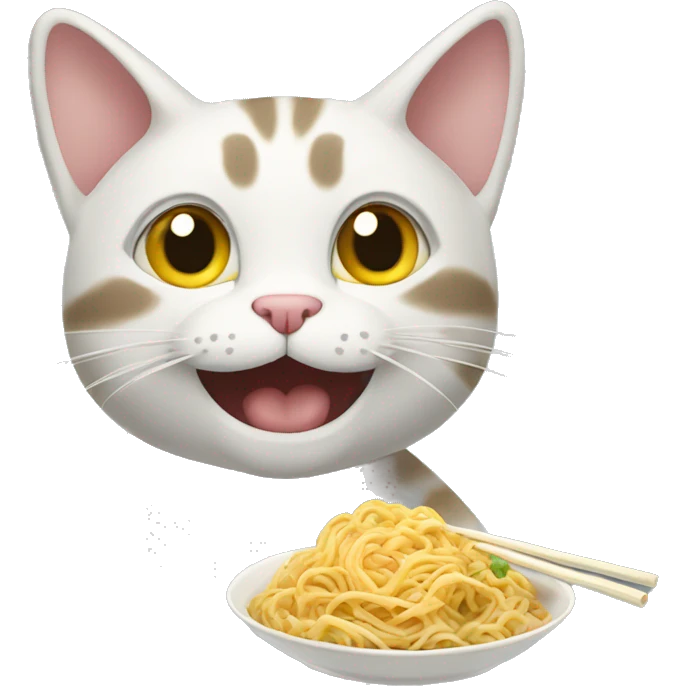 Cat smiling while eating noodles emoji