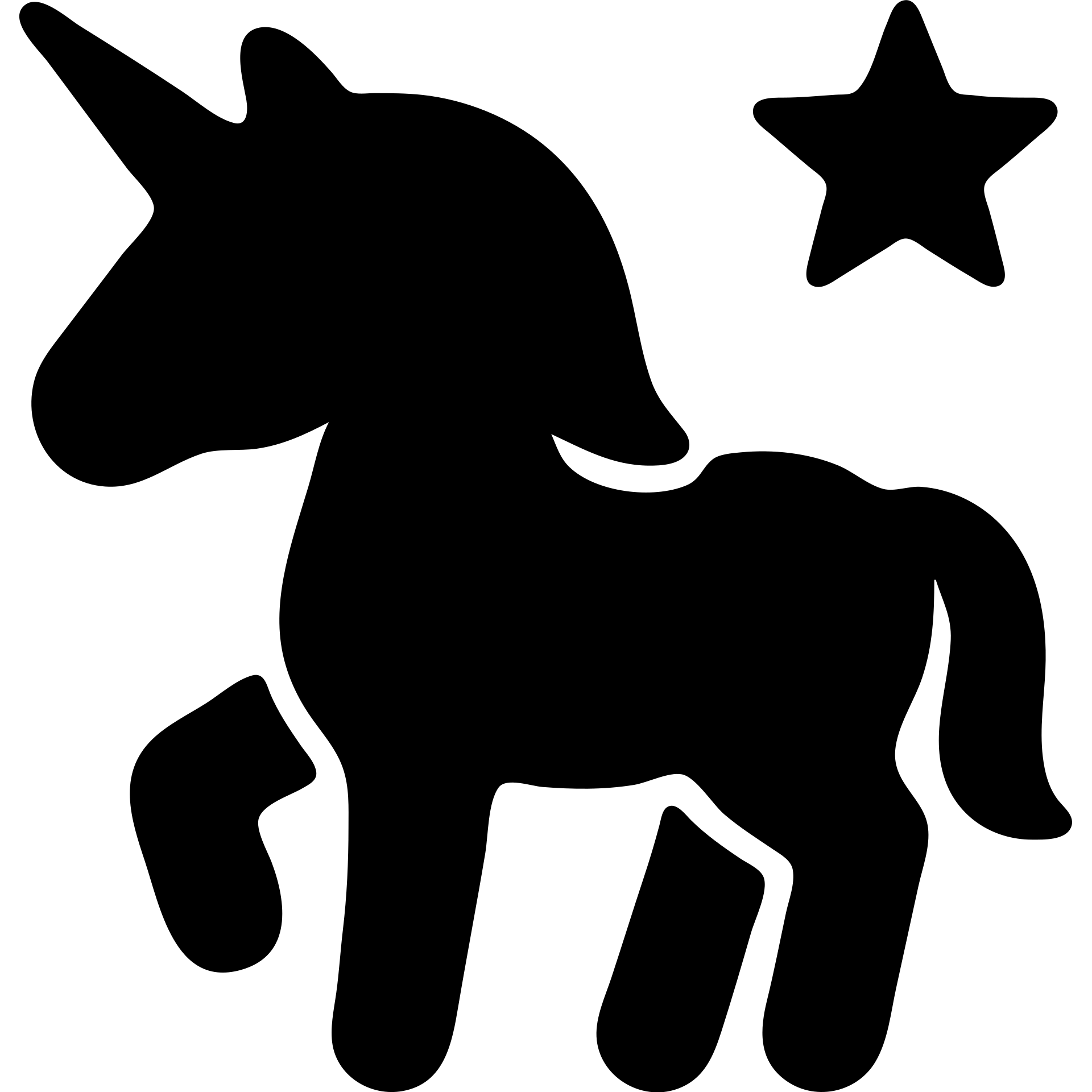 A unicorn in a black filled icon style, with a star. emoji