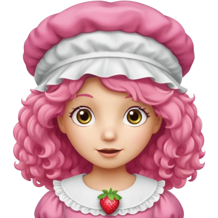 strawberry shortcake the character but with wild eyes and frizzy hair to mimic an insane person emoji