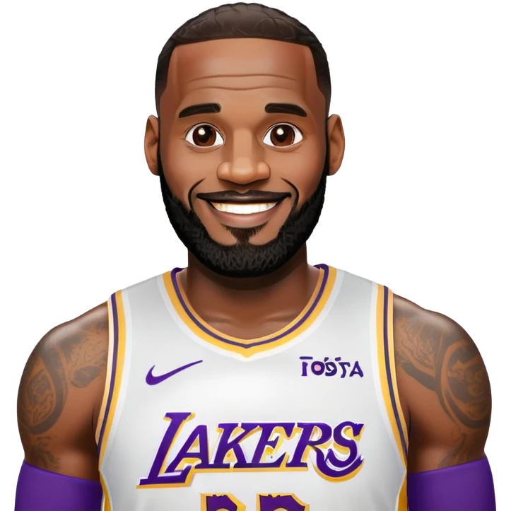 Happy smiling LeBron James in Lakers jersey with beard emoji
