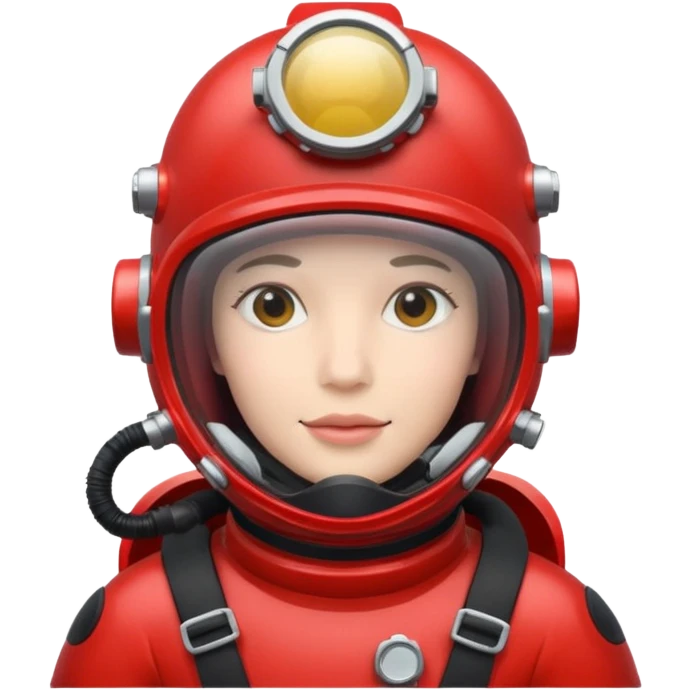 wearing a red scuba diving helmet with glass visor emoji
