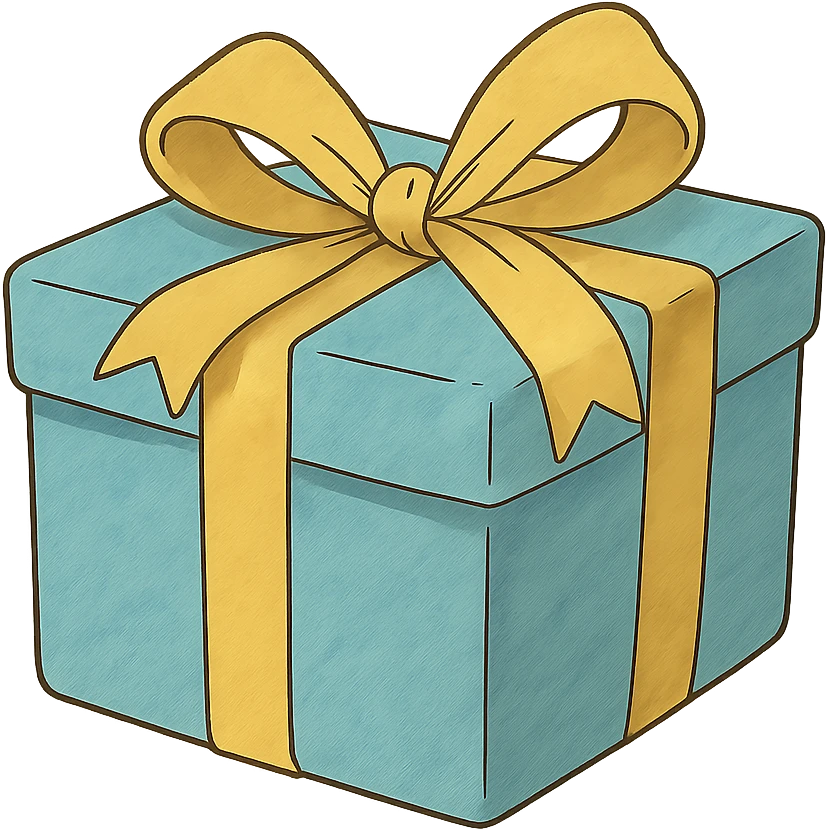 ghibli style light blue gift box with yellow ribbon emoji