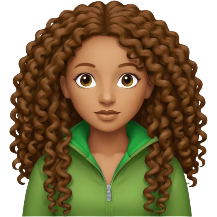 Mel B with brown long curly hair, green outfit emoji
