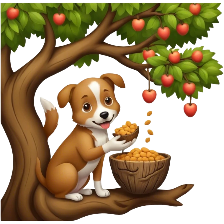 a dog in a tree eat food emoji
