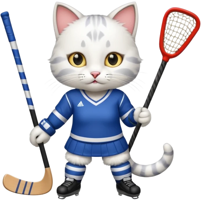 female cat hockey player with hockey stick emoji