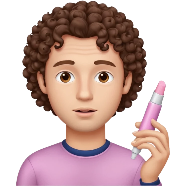 curly haired man using chapsitck emoji