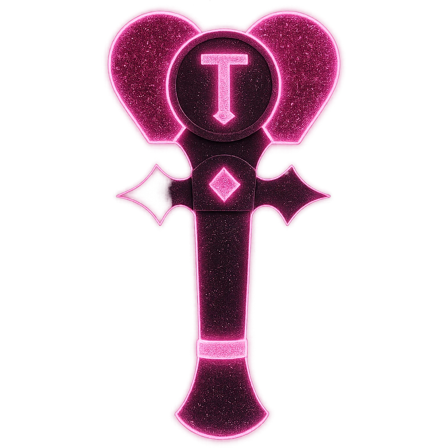 Add neon glow and glitter effects to the lightstick, keep the black and pink color scheme, no hearts, maintain original style. Transparent background. emoji