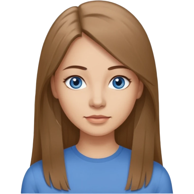 a woman, 30 years old, light skin with medium brown straight hair, long hair. blue eyes. No eyeglasses. Grey top. emoji
