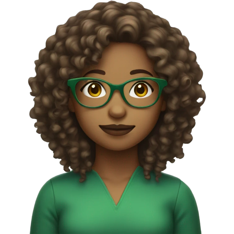 girl with brown curly hair and green squared glasses emoji