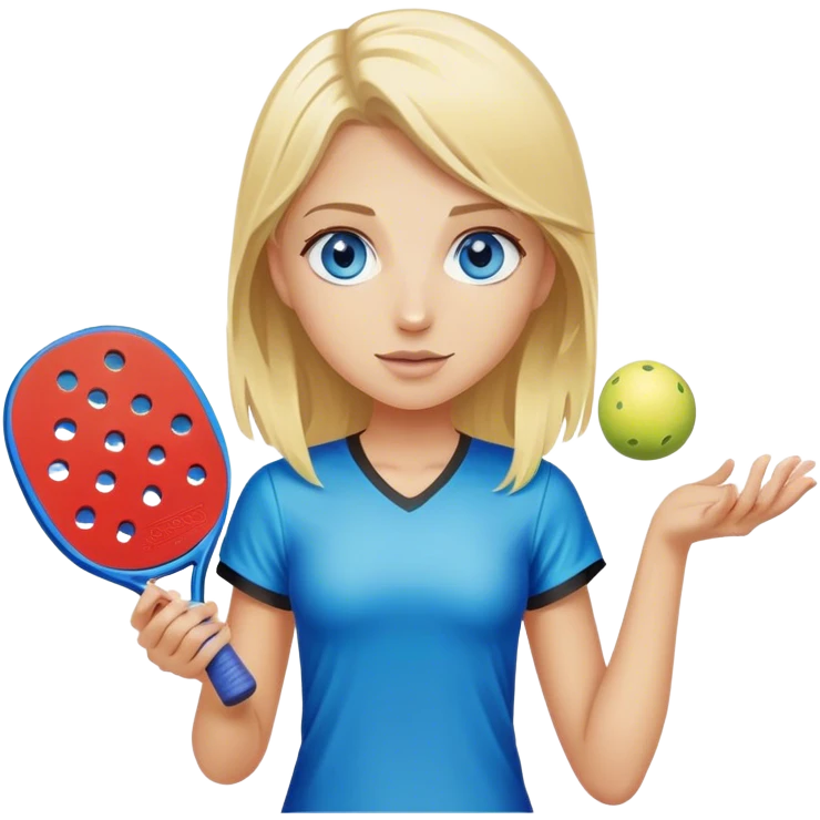 Blond girl with blue eyes holding a pickleball emoji