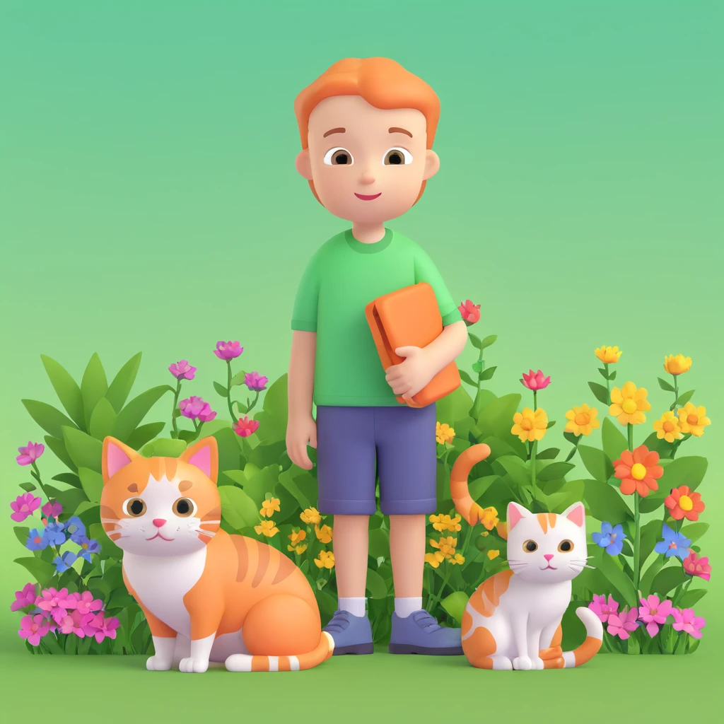 boy and cat pet in garden background emoji