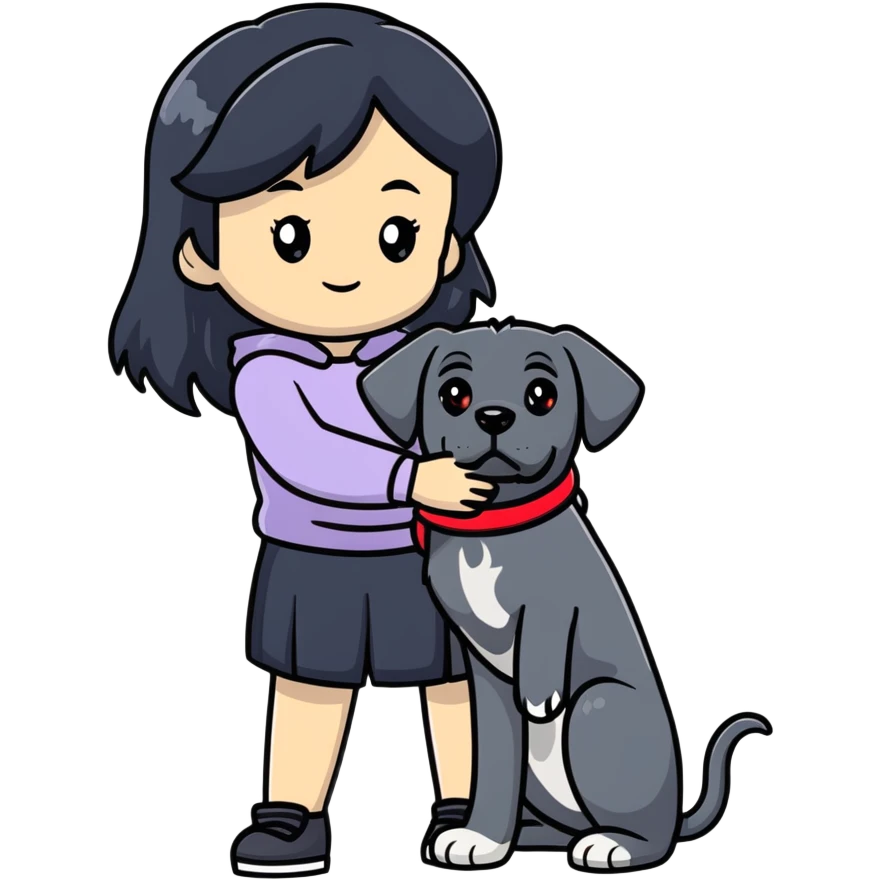 girl with long black hair hugging a black Cane Corso dog emoji