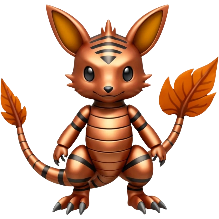 Copper-Striped Burnished Warm-hued Metallic Pokémon-Fakémon-Digimon-Creature, (full body) emoji