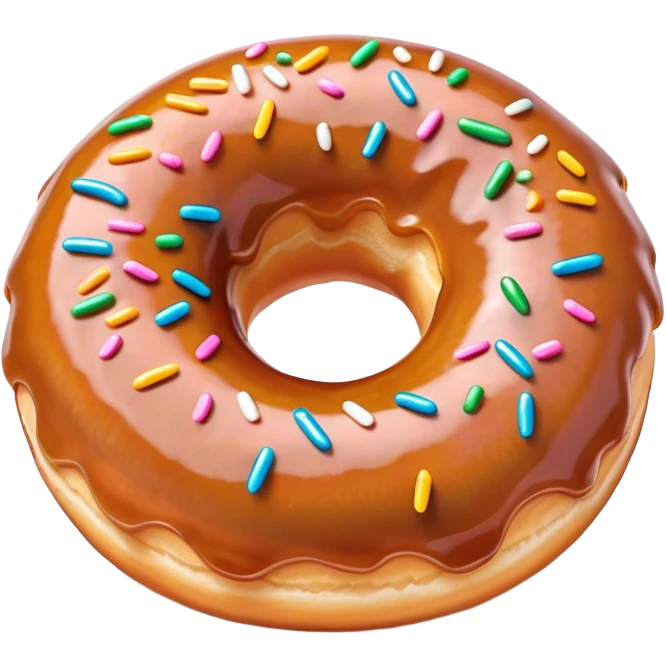 Cinematic Realistic Donut Dessert Emoji, depicted as a fluffy glazed donut with colorful sprinkles rendered with detailed textures and playful, warm lighting. emoji