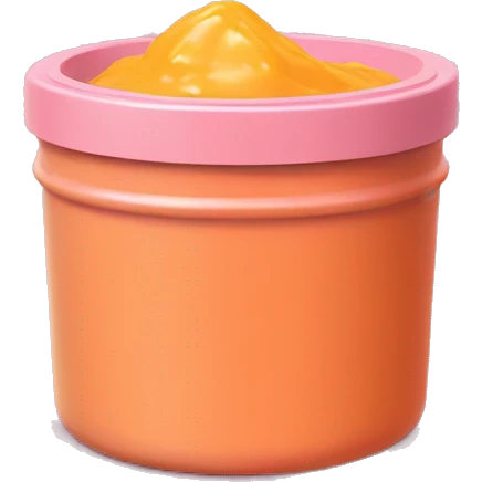yellow ish orange wax substance in small round pink container emoji