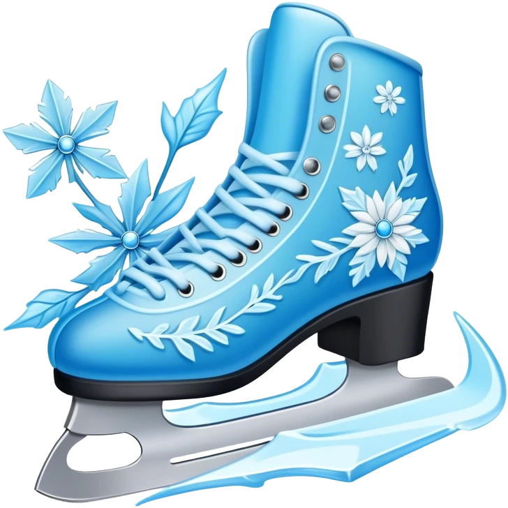 Ice blue skate blades, carving frost flower trails emoji