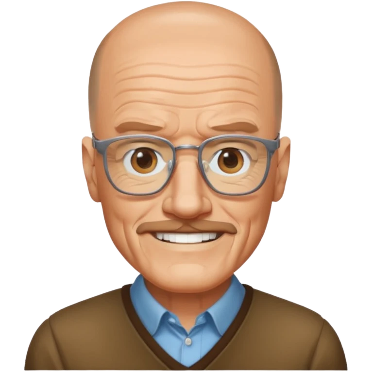 Walter White in iPhone emoji style, smiling and wearing his glasses emoji