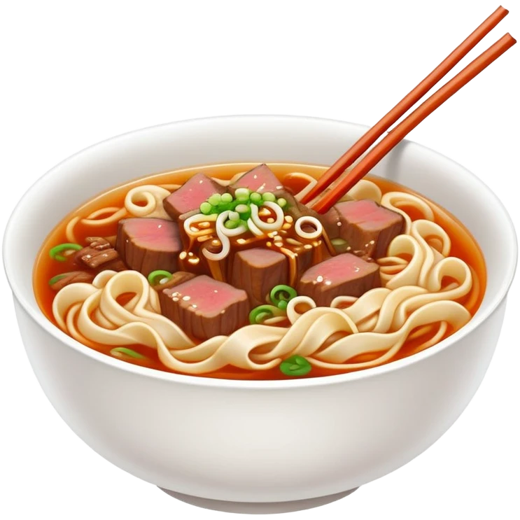 Lanzhou hand-pulled noodles with beef and broth, simplified emoji style with bold outlines and bright colors, cartoon style lamian in bowl emoji