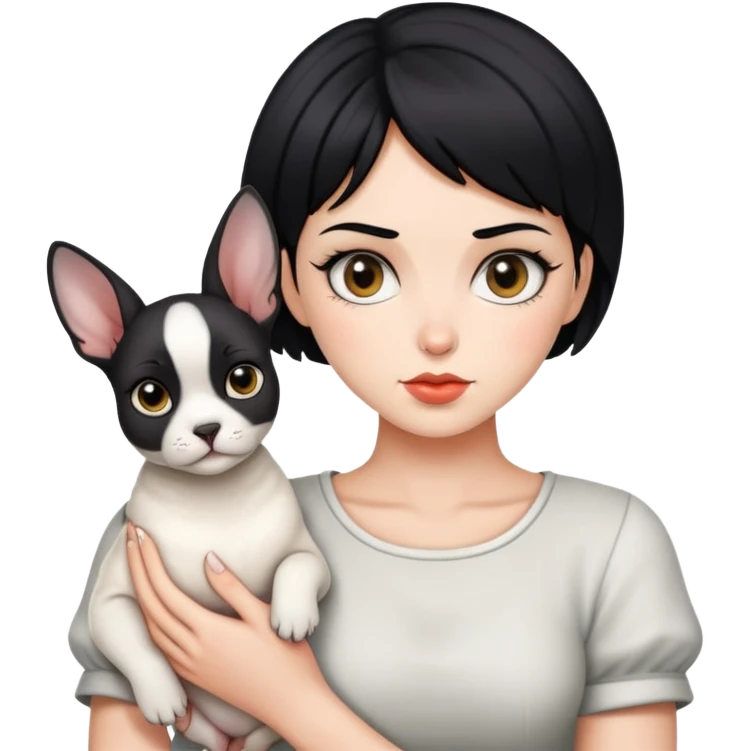 Short black hair handsome bad girl holding a white German rex emoji