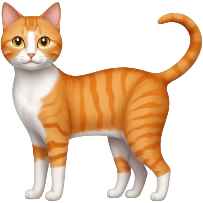 full body realistic orange domestic shorthair slim cat with yellow/orange eyes paw being white and the other being half emoji