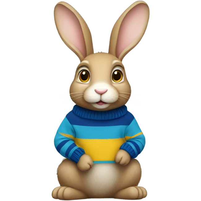 Rabbit is sitting and wearing blue and yellow stripe sweater emoji