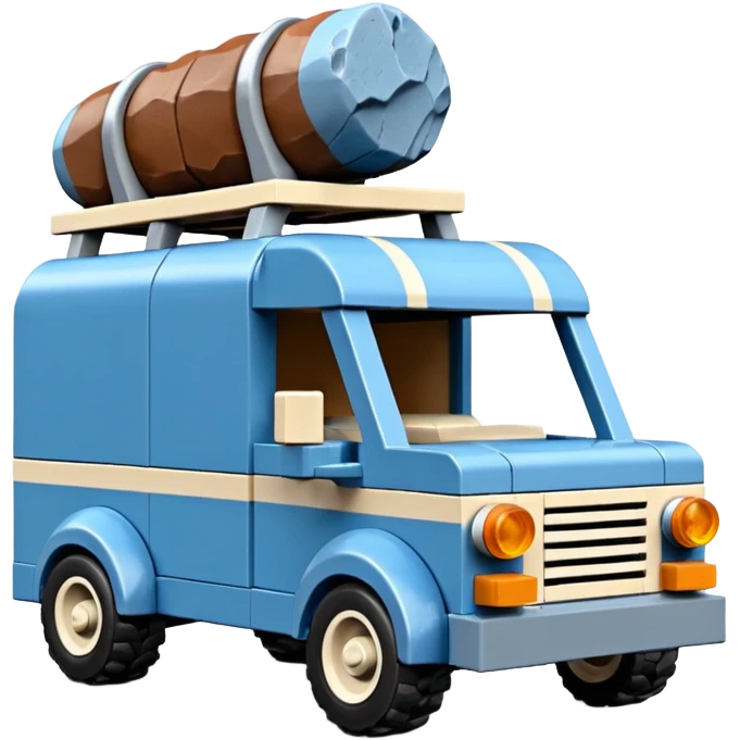 Prehistoric-style Lego blue tall rocky Flintstones mover’s van with rock tires  emoji