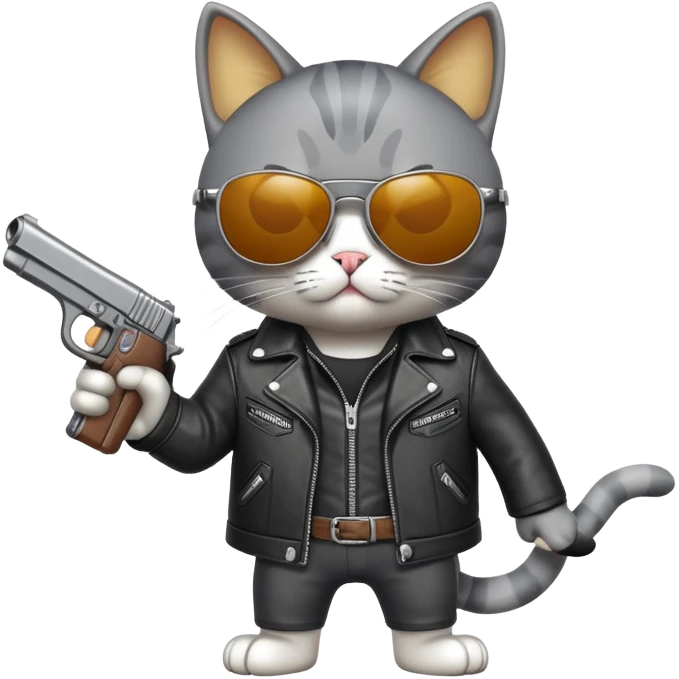 Cat wearing sunglasses with a gun emoji
