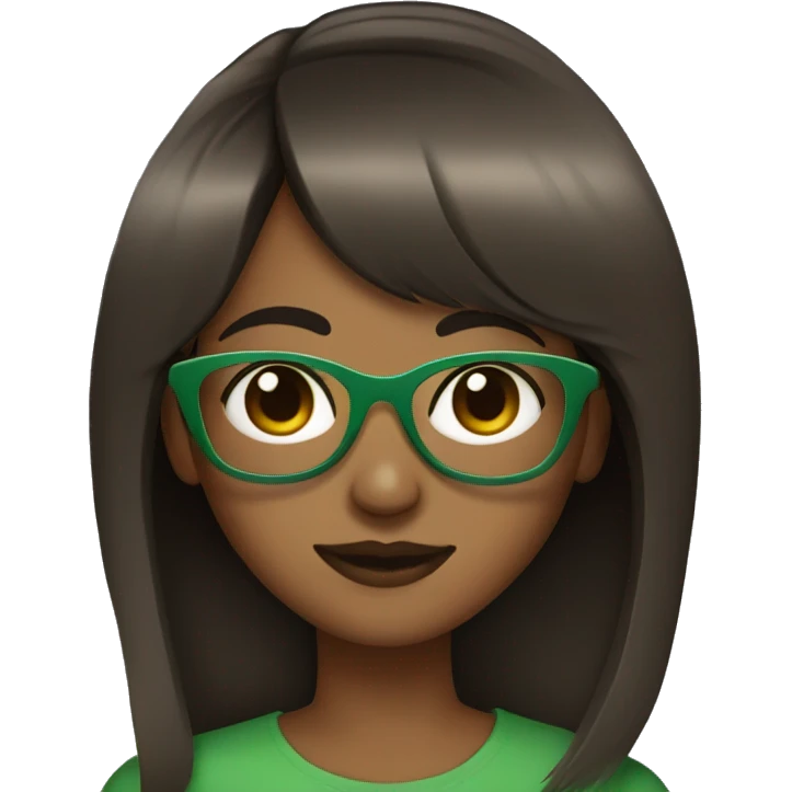 brown skin girl with straight bangs and green glasses emoji