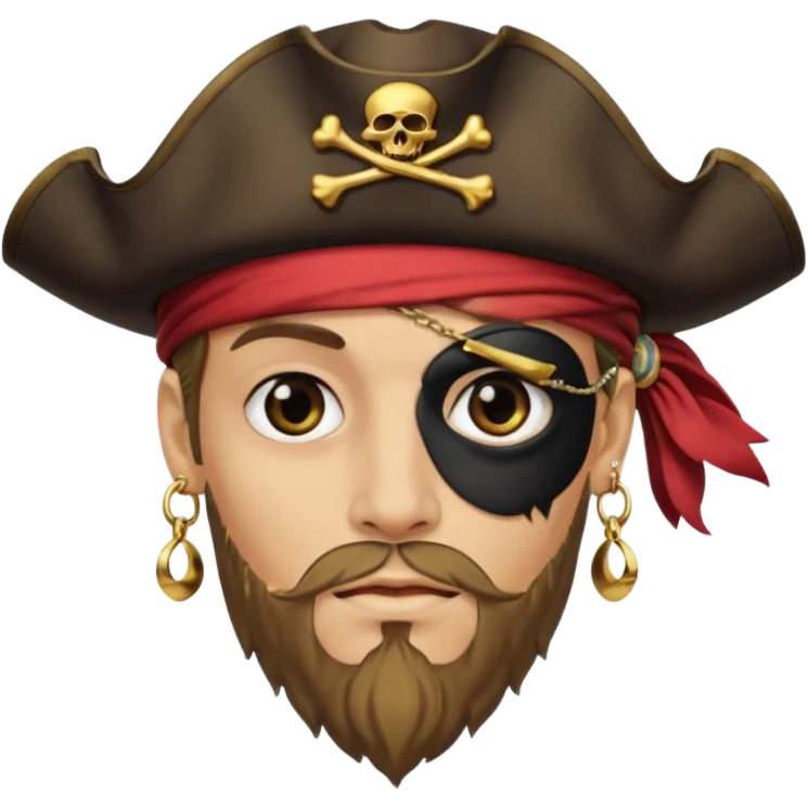 classic pirate emoji with eye patch, hat, gold earring emoji