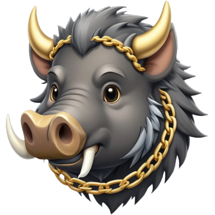 a dark grey boar with a thick gold chain around its neck emoji