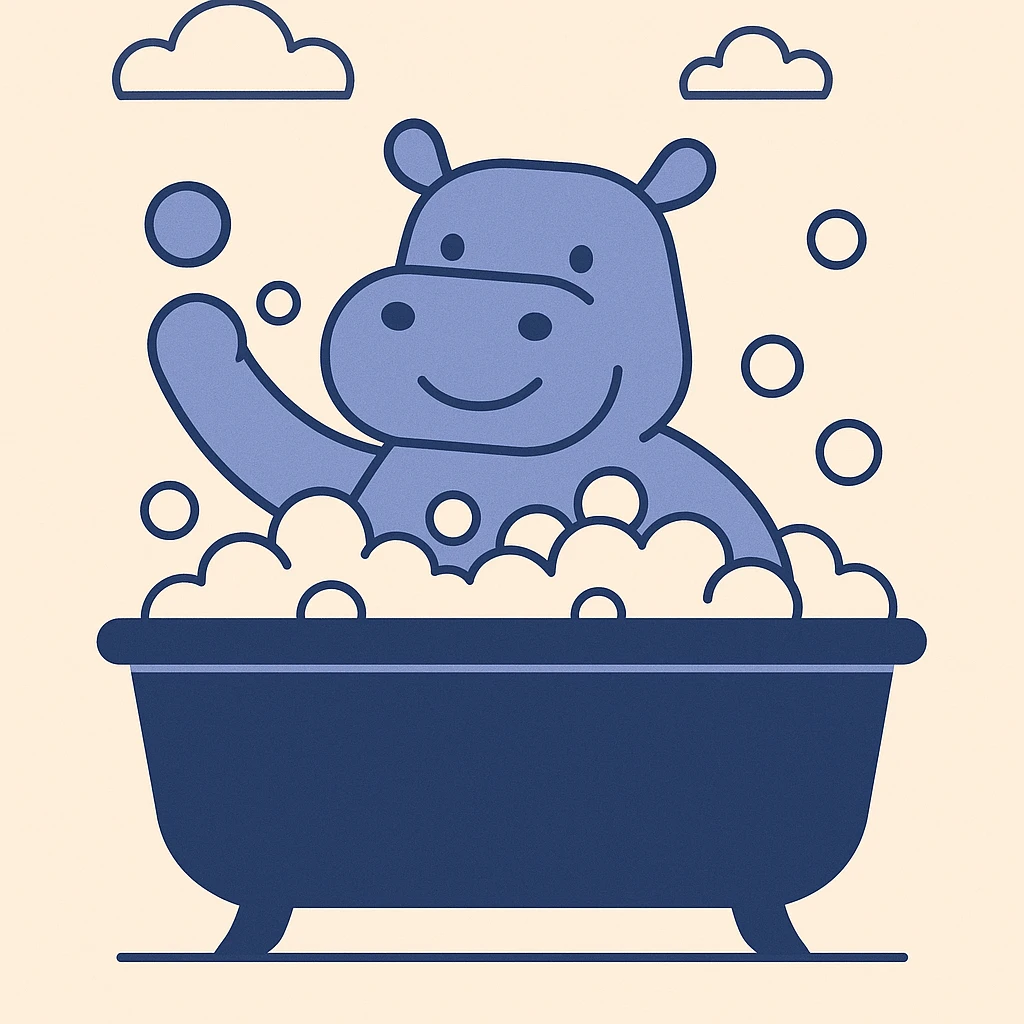 happy hippo with bubbles in bathtub emoji