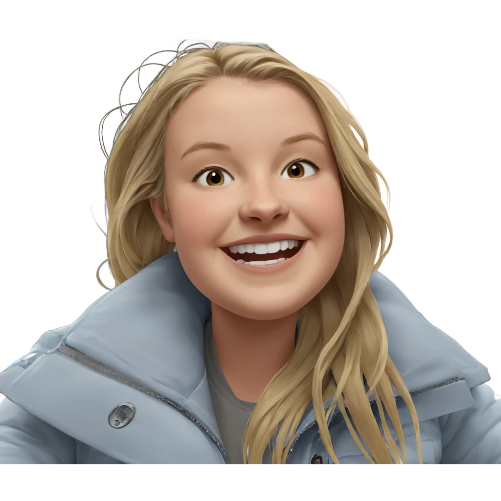 blonde girl smiling in jacket emoji