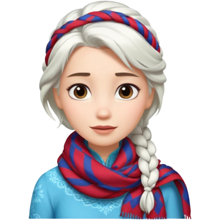 white hair one sided braid elsa with patterned scarf emoji