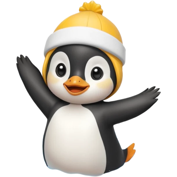 A cheerful penguin swimmer in swim cap, doing a playful backstroke with water rings popping around full body chibi cute
 emoji