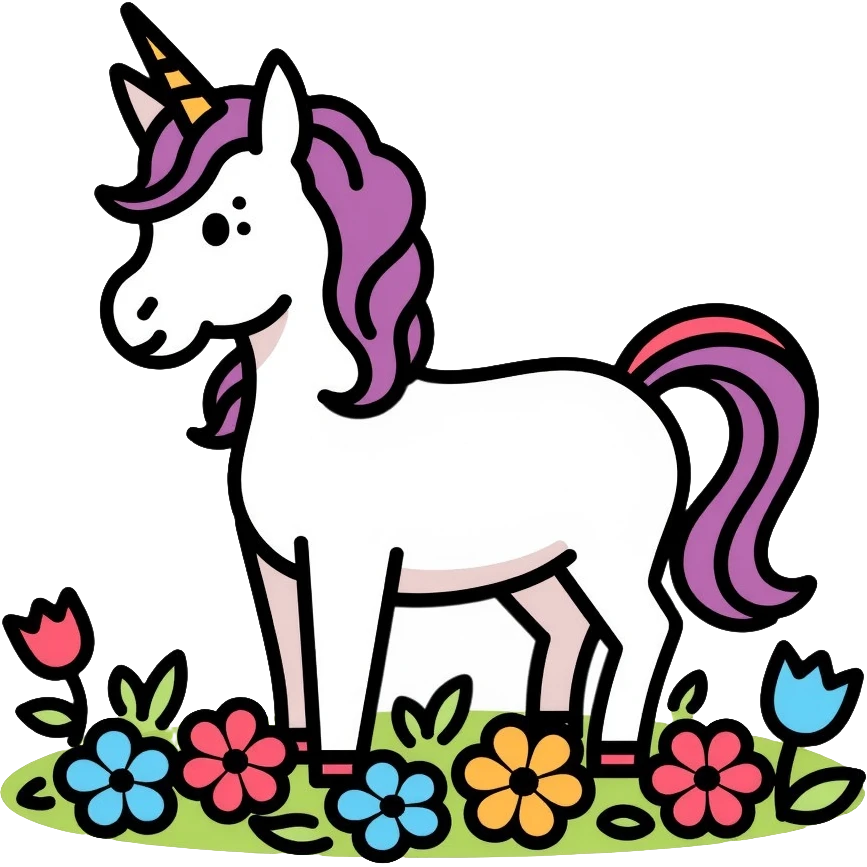 unicorn standing in a field of flowers emoji