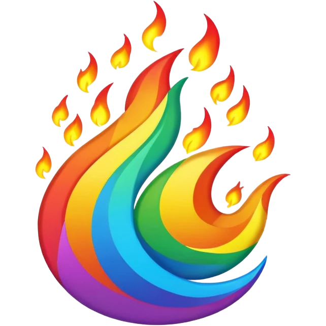 A fire emoji with the colors of the pride flag emoji