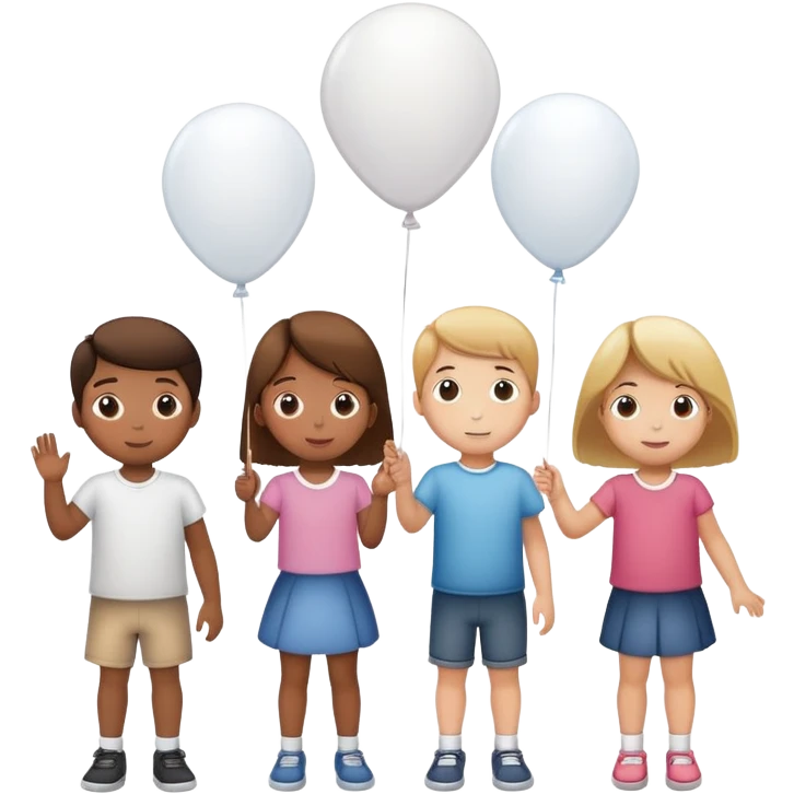 5 white kids boys and girls  letting 1 ballon go emoji