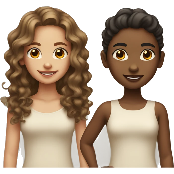 2 girls one that has light skin and small wavy hair and the other with brown skin and heat curled hair emoji