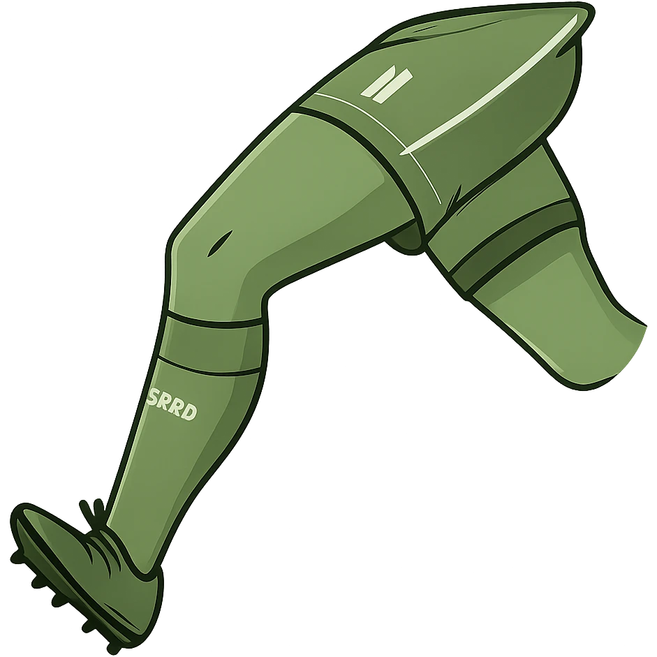Isolate and show only the footballer's leg in the same style as the original image, with no background. emoji