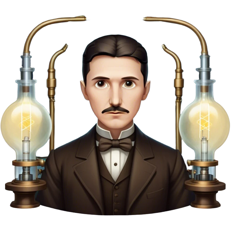 Nikola Tesla – Cinematic Realistic Portrait of Nikola Tesla, depicted as a visionary inventor with intense, thoughtful eyes and period attire, surrounded by subtle arcs of electric light and early laboratory apparatus, rendered with dramatic lighting that evokes mystery and innovation. emoji