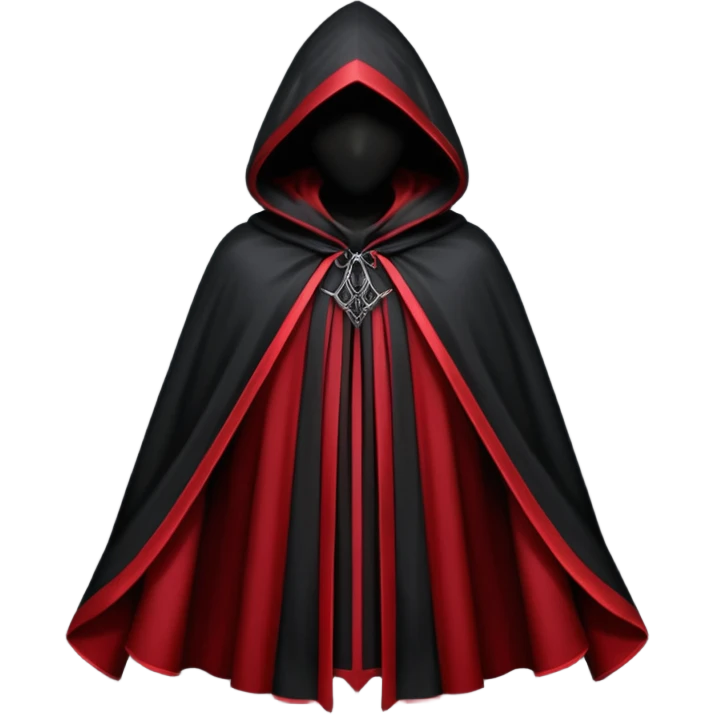 gothic hooded cloak object icon, black and crimson accents, mysterious fantasy cloak, elegant folds, 3D cartoon, mobile game icon style, centered, clean background, no text, no watermark
 
 emoji