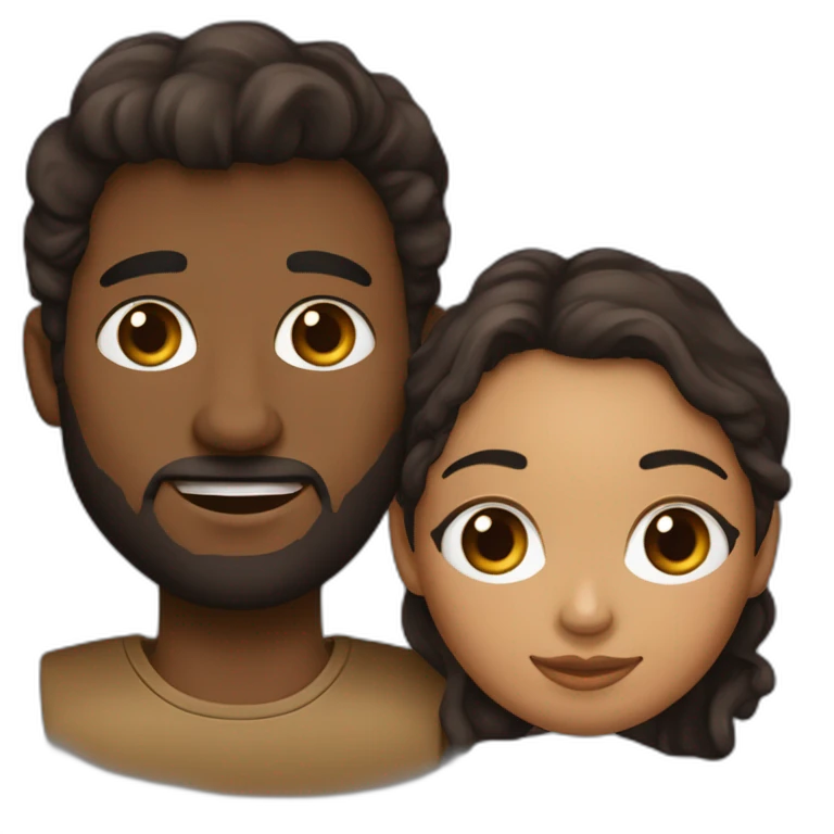 Pareja, una chica de ojos marrones pelo negro liso largo y un chico con pelo castaño rizado de ojos marrones  emoji